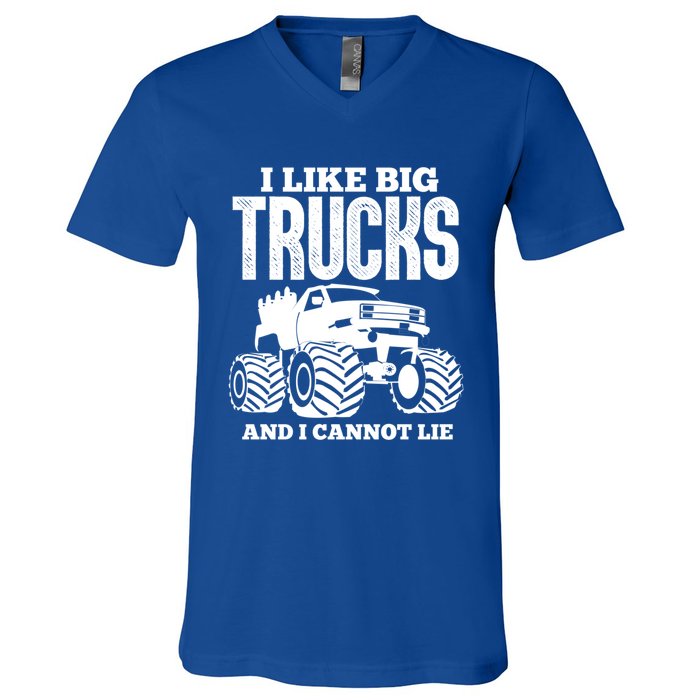 I Like Big Trucks And I Cannot Lie Funny Monster Truck Great Gift V-Neck T-Shirt