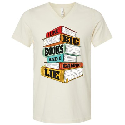 I Like Big Books And I Cannot Lie Librarian Book Reader V-Neck T-Shirt