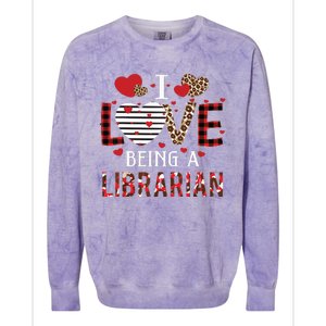 I Love Being A Librarian Red Plaid Hearts Valentines Colorblast Crewneck Sweatshirt