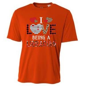 I Love Being A Librarian Red Plaid Hearts Valentines Cooling Performance Crew T-Shirt