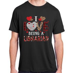 I Love Being A Librarian Red Plaid Hearts Valentines Adult ChromaSoft Performance T-Shirt