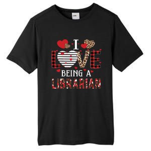 I Love Being A Librarian Red Plaid Hearts Valentines Tall Fusion ChromaSoft Performance T-Shirt