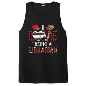 I Love Being A Librarian Red Plaid Hearts Valentines PosiCharge Competitor Tank