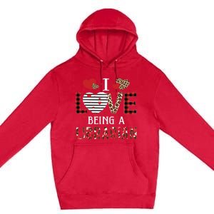 I Love Being A Librarian Red Plaid Hearts Valentines Premium Pullover Hoodie