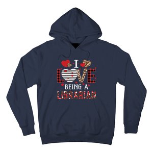 I Love Being A Librarian Red Plaid Hearts Valentines Hoodie