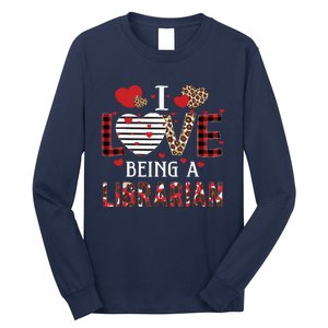 I Love Being A Librarian Red Plaid Hearts Valentines Long Sleeve Shirt