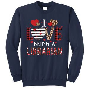 I Love Being A Librarian Red Plaid Hearts Valentines Sweatshirt