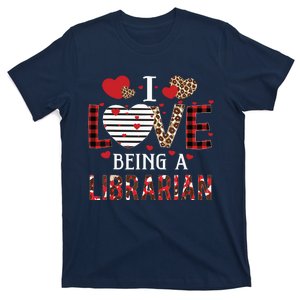 I Love Being A Librarian Red Plaid Hearts Valentines T-Shirt