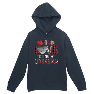 I Love Being A Librarian Red Plaid Hearts Valentines Urban Pullover Hoodie