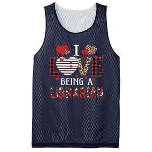 I Love Being A Librarian Red Plaid Hearts Valentines Mesh Reversible Basketball Jersey Tank