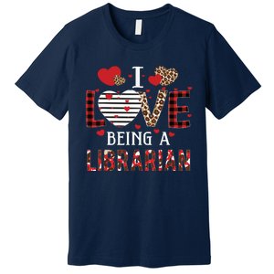 I Love Being A Librarian Red Plaid Hearts Valentines Premium T-Shirt