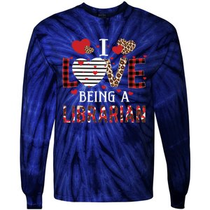 I Love Being A Librarian Red Plaid Hearts Valentines Tie-Dye Long Sleeve Shirt