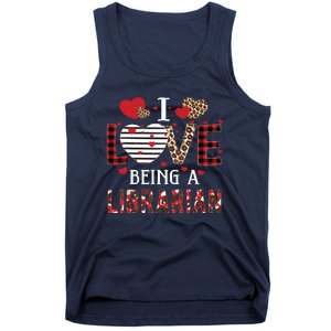 I Love Being A Librarian Red Plaid Hearts Valentines Tank Top