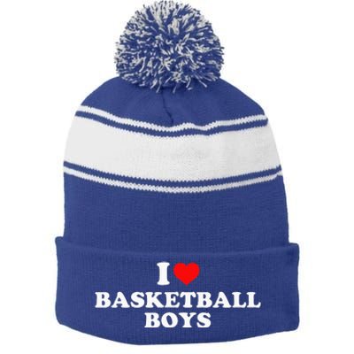 I Love Basketball Stripe Pom Pom Beanie