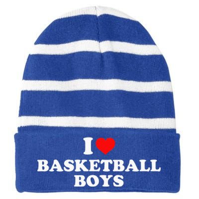 I Love Basketball Striped Beanie with Solid Band