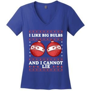 I Like Big Bulbs And I Cannot Lie Ugly Christmas Sweater Gift Women's V-Neck T-Shirt