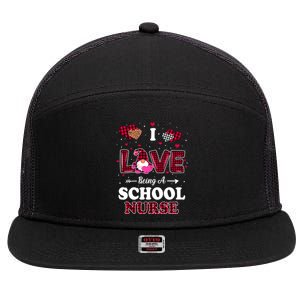 I Love Being A School Nurses Teacher Valentines Day Gnome Gift 7 Panel Mesh Trucker Snapback Hat