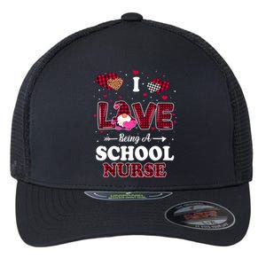 I Love Being A School Nurses Teacher Valentines Day Gnome Gift Flexfit Unipanel Trucker Cap