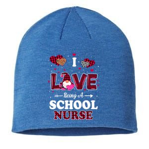 I Love Being A School Nurses Teacher Valentines Day Gnome Gift Sustainable Beanie