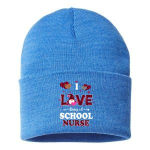 I Love Being A School Nurses Teacher Valentines Day Gnome Gift Sustainable Knit Beanie