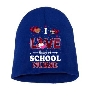 I Love Being A School Nurses Teacher Valentines Day Gnome Gift Short Acrylic Beanie