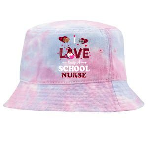 I Love Being A School Nurses Teacher Valentines Day Gnome Gift Tie-Dyed Bucket Hat