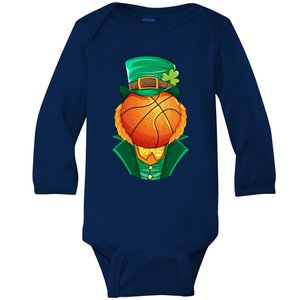 Irish Leprechaun Basketball St Patricks Day Shamrock Lucky Gift Baby Long Sleeve Bodysuit