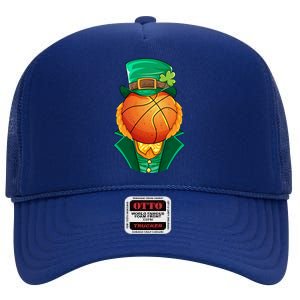 Irish Leprechaun Basketball St Patricks Day Shamrock Lucky Gift High Crown Mesh Back Trucker Hat