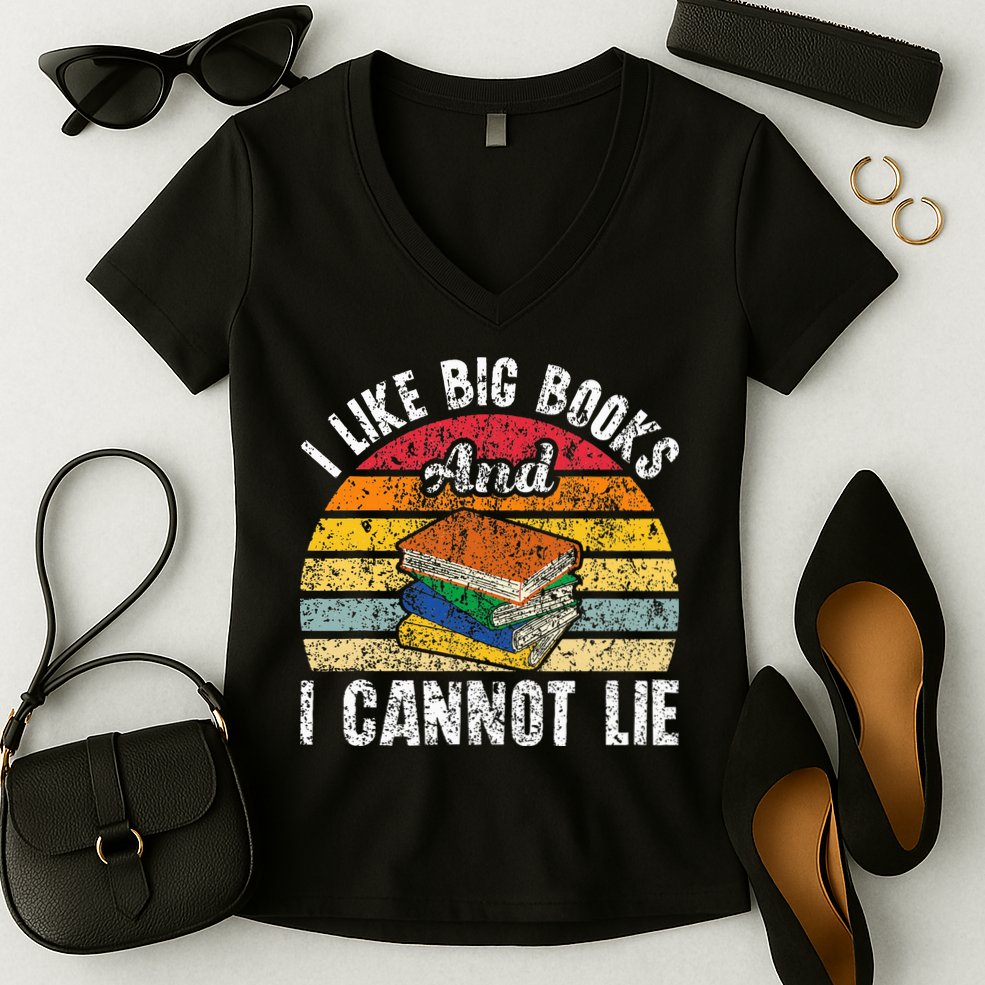 I Like Big Books And I Cannot Lie Bookworm Reading Teacher Women's V-Neck T-Shirt