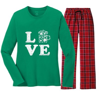 I Love Beer St. Patrick's Day Lucky Drinking Beer Shamrock Women's Long Sleeve Flannel Pajama Set 