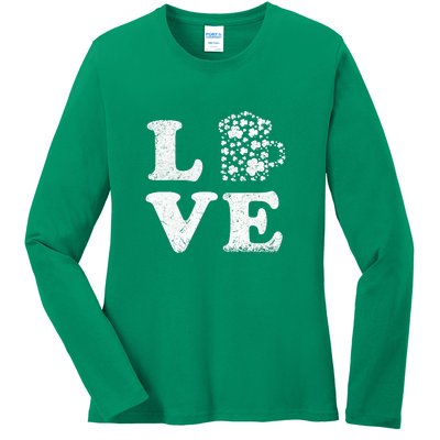 I Love Beer St. Patrick's Day Lucky Drinking Beer Shamrock Ladies Long Sleeve Shirt