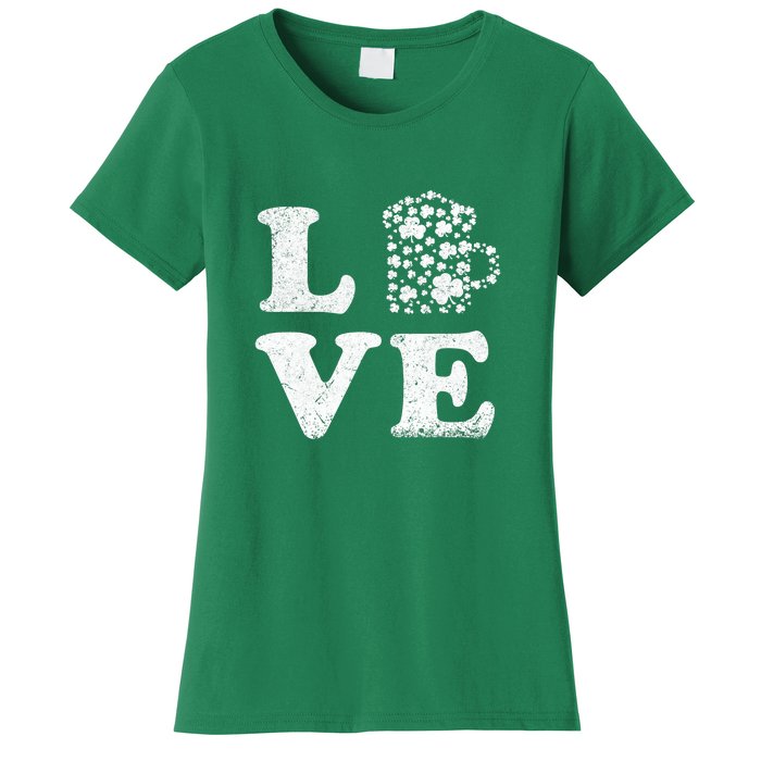 I Love Beer St. Patrick's Day Lucky Drinking Beer Shamrock Women's T-Shirt