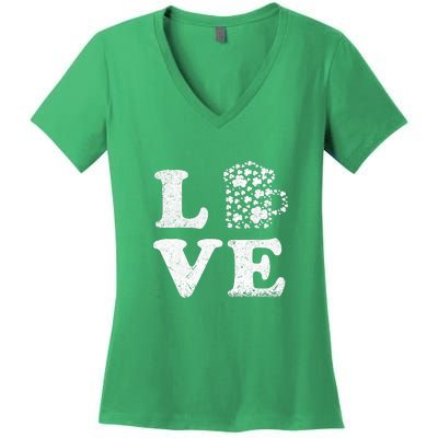 I Love Beer St. Patrick's Day Lucky Drinking Beer Shamrock Women's V-Neck T-Shirt