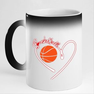 I Love Basketball Girl Basketball Player Heart 11oz Black Color Changing Mug