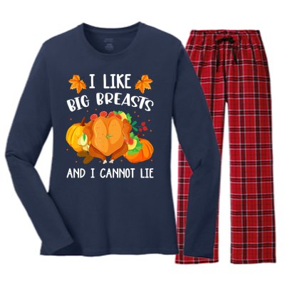 I Like Big Breasts And I Cannot Lie Thanksgiving Turkey Women's Long Sleeve Flannel Pajama Set 