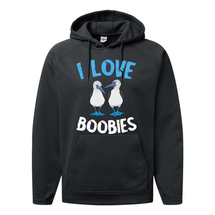 I Love Boobies Funny Blue Footed Performance Fleece Hoodie