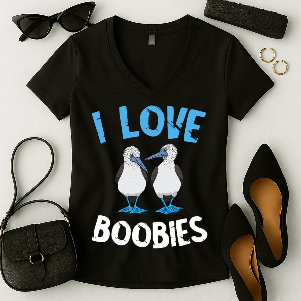 I Love Boobies Funny Blue Footed Women's V-Neck T-Shirt