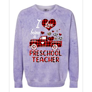 I Love Being Preschool Teacher Cute Hearts Valentine's Day Gift Colorblast Crewneck Sweatshirt