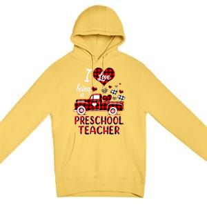 I Love Being Preschool Teacher Cute Hearts Valentine's Day Gift Premium Pullover Hoodie