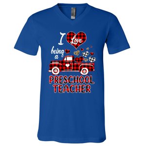 I Love Being Preschool Teacher Cute Hearts Valentine's Day Gift V-Neck T-Shirt