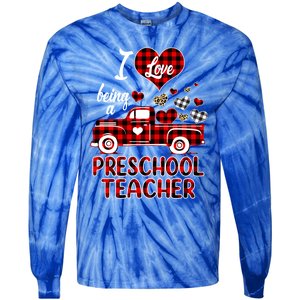 I Love Being Preschool Teacher Cute Hearts Valentine's Day Gift Tie-Dye Long Sleeve Shirt