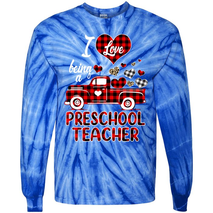 I Love Being Preschool Teacher Cute Hearts Valentine's Day Gift Tie-Dye Long Sleeve Shirt