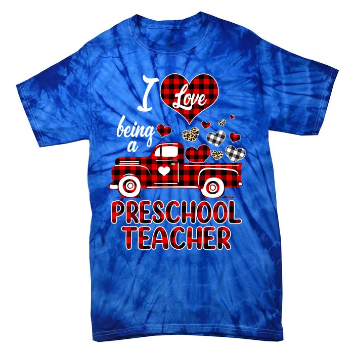 I Love Being Preschool Teacher Cute Hearts Valentine's Day Gift Tie-Dye T-Shirt