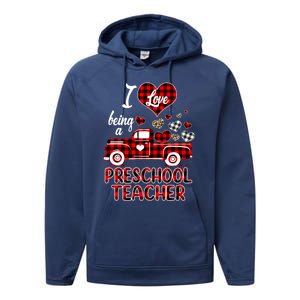 I Love Being Preschool Teacher Cute Hearts Valentine's Day Gift Performance Fleece Hoodie