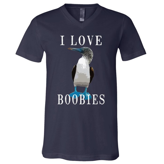 I Love Boobies Blue Footed Boobie Bird V-Neck T-Shirt