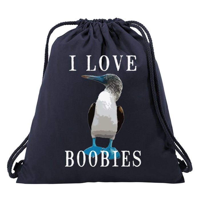 I Love Boobies Blue Footed Boobie Bird Drawstring Bag