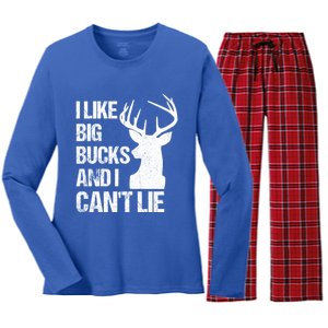 I Like Big Bucks And I Cannot Lie Funny Deer Hunting Father Gift Women's Long Sleeve Flannel Pajama Set 