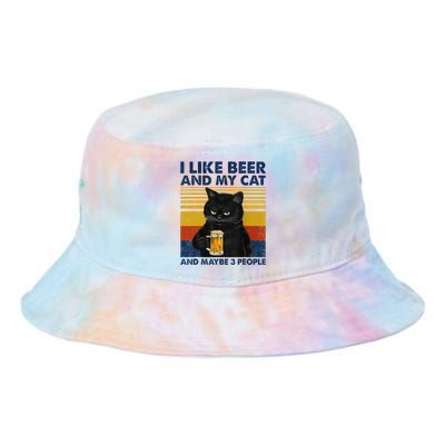 I Like Beer My Cat And Maybe 3 People Funny Cat Lovers Tie Dye Newport Bucket Hat