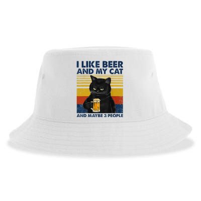 I Like Beer My Cat And Maybe 3 People Funny Cat Lovers Sustainable Bucket Hat