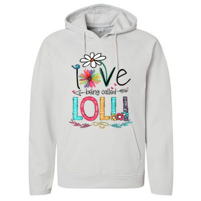 I Love Being Called Lolli Sunflower Mothers Day Performance Fleece Hoodie